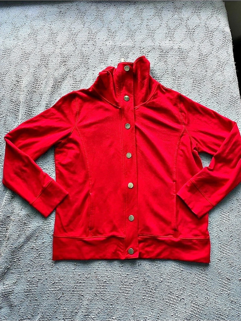 Y2K Red Snap Front Sport Jacket Retro Cozy Cabin Fireside Vibes